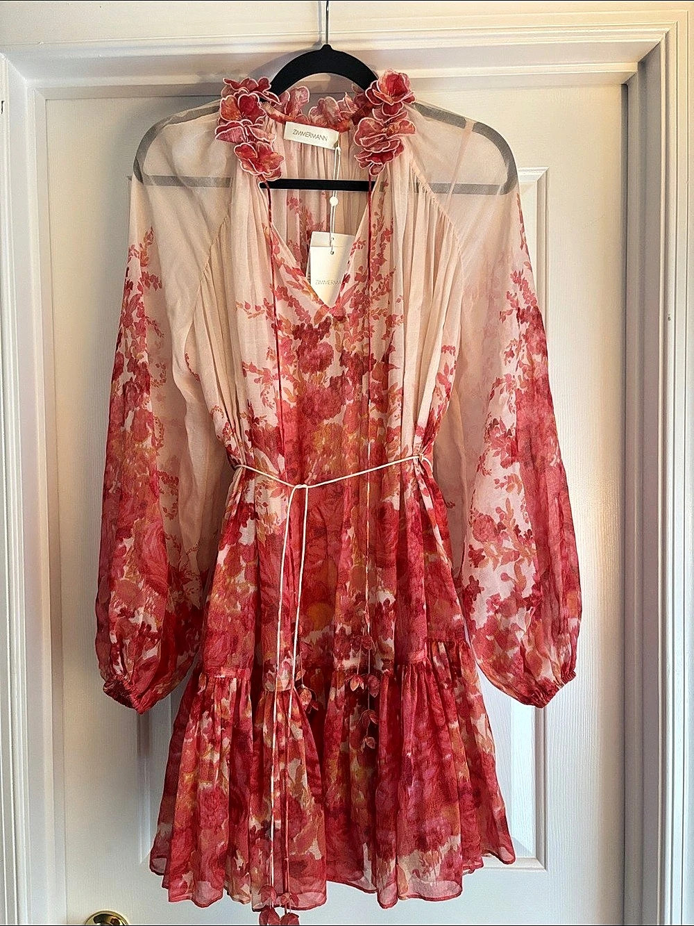 Zimmermann High Tide Lantern Mini Dress Floral Mini Dress in Pink & Red Size 6